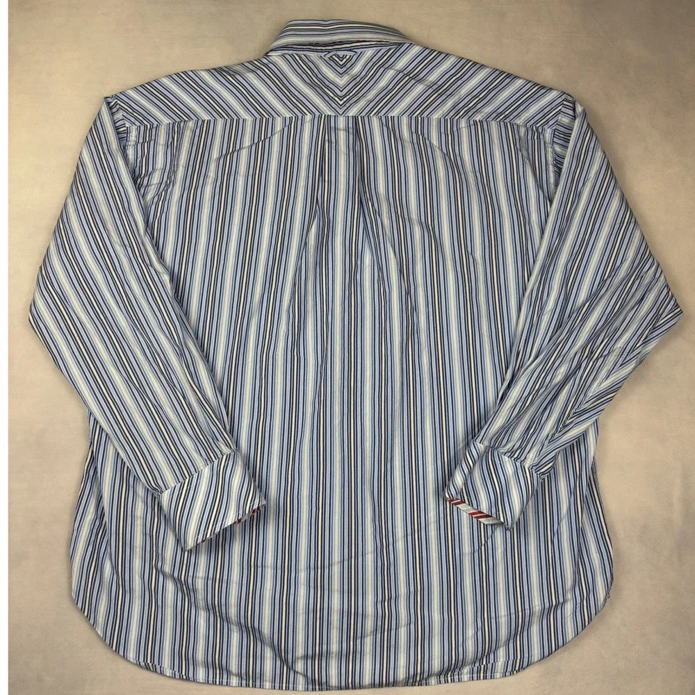 Tommy Hilfiger Mens XXL Blue White Striped 80s 2-Ply Cotton‎ Button Down Shirt
